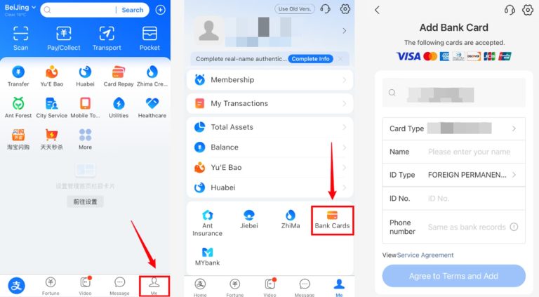 steps for foreigner Add an International Bank Card in Alipay